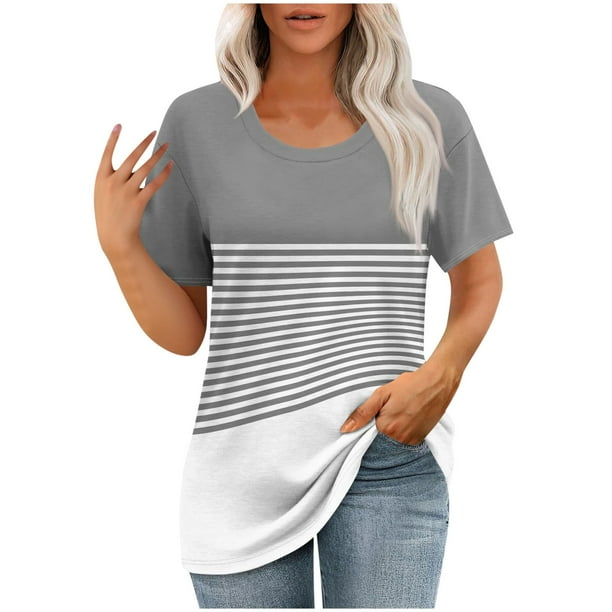 Camisetas de Manga Corta para Mujeres Moda Impresa Cuello Redondo Camiseta, Lentejuelas Detalle para Primavera Verano Casual Y Fiesta