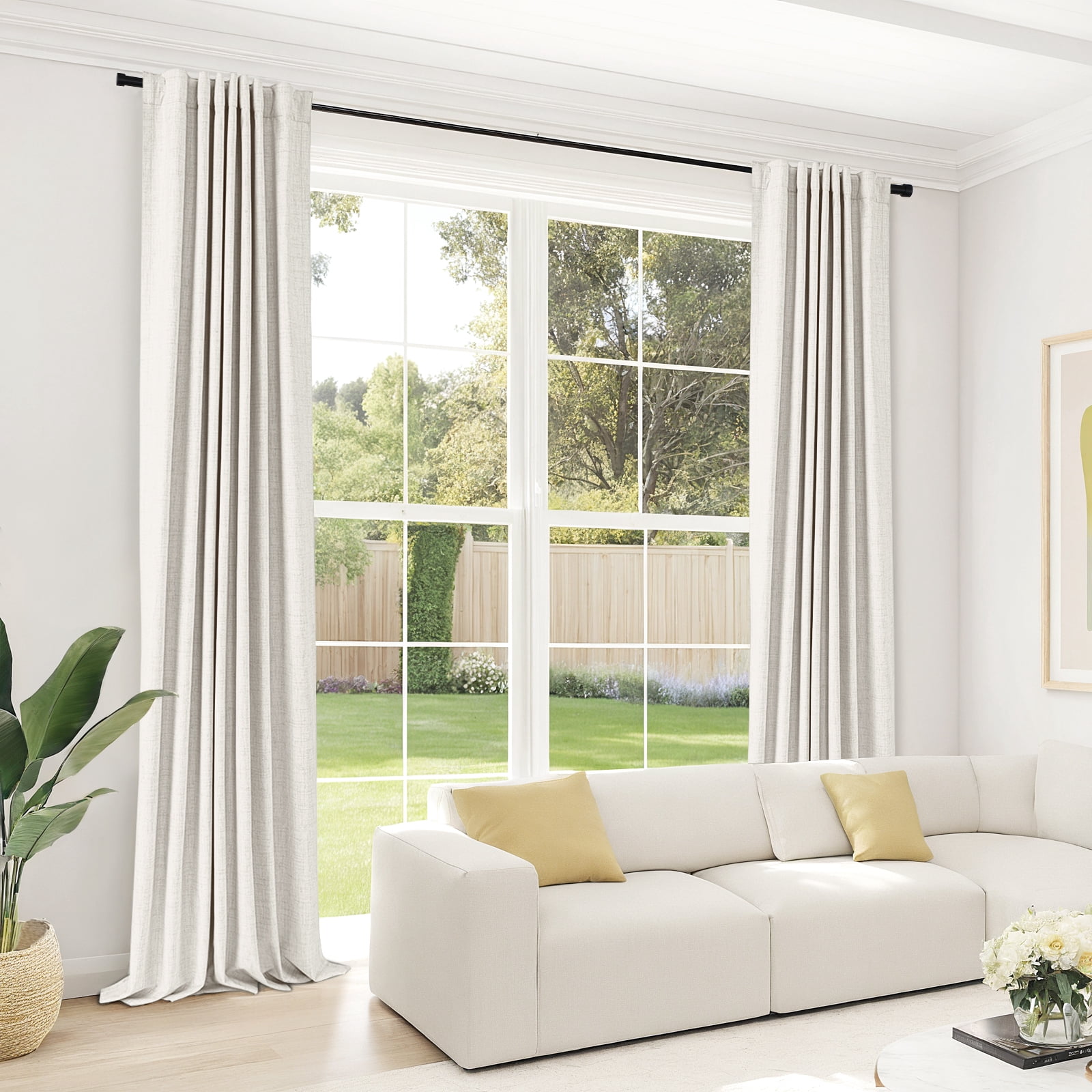 100% Blackout Curtains,50"Wx96"L Faux Linen Textured Back Tab/Rod Pocket Curtain,2 Panels Set,Thermal Insulated Curtains for Livingroom,Beige