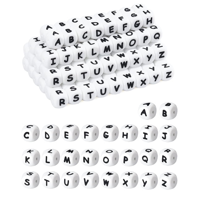 Abalorios de silicona con letras FIVEIZERO, 130 unidades, alfabeto cuadrado de 12 mm