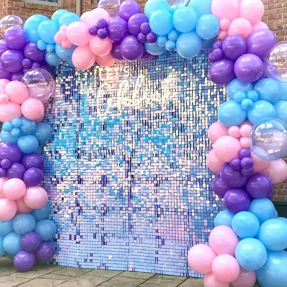 36pcs Iridescent Blue Backdrop Panels Laser Glitter Blue Shimmer Sequin Wall Panels for Mermaid Birthday Baby Shower Wedding Decor