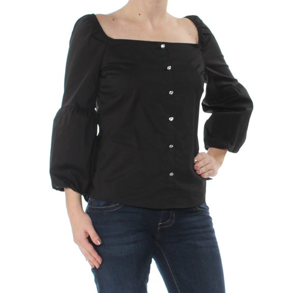 INC $69 Womens New 1600 Black Balloon-sleeve Square Neck Blouse Top XS B B