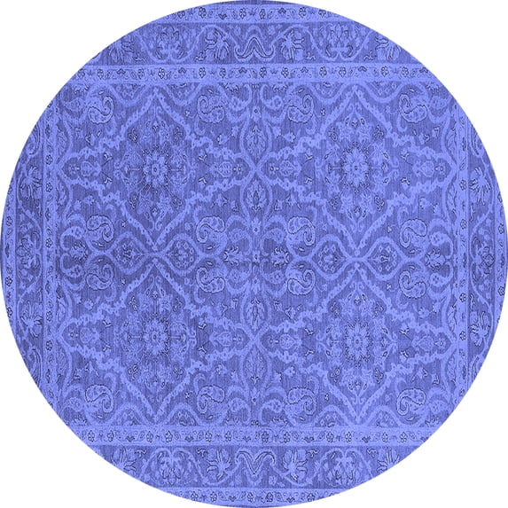 Ahgly Company Machine Washable Indoor Round Oriental Blue Industrial Area Rugs, 8' Round