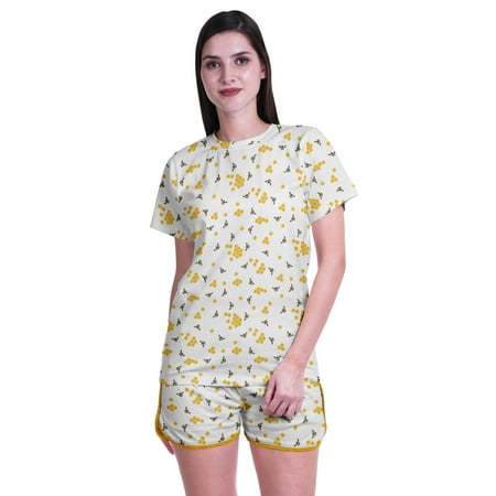 

Moomaya Womens Printed Tee and Shorts Pajama Set PJs Short Sleeve Sleepwear Nightwear S-XXL