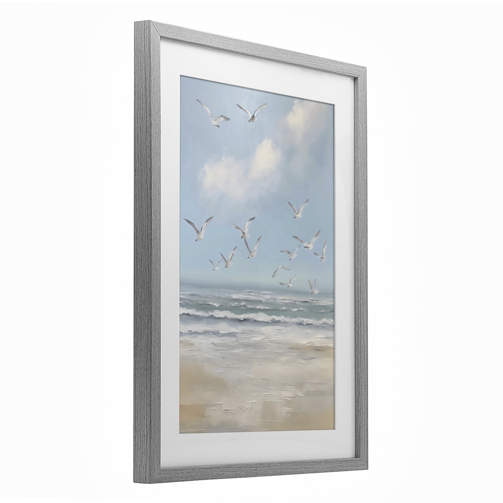 Stupell Industries Ocean Flight Seagulls Gray Framed Print Under Glass, design by Creative Studio