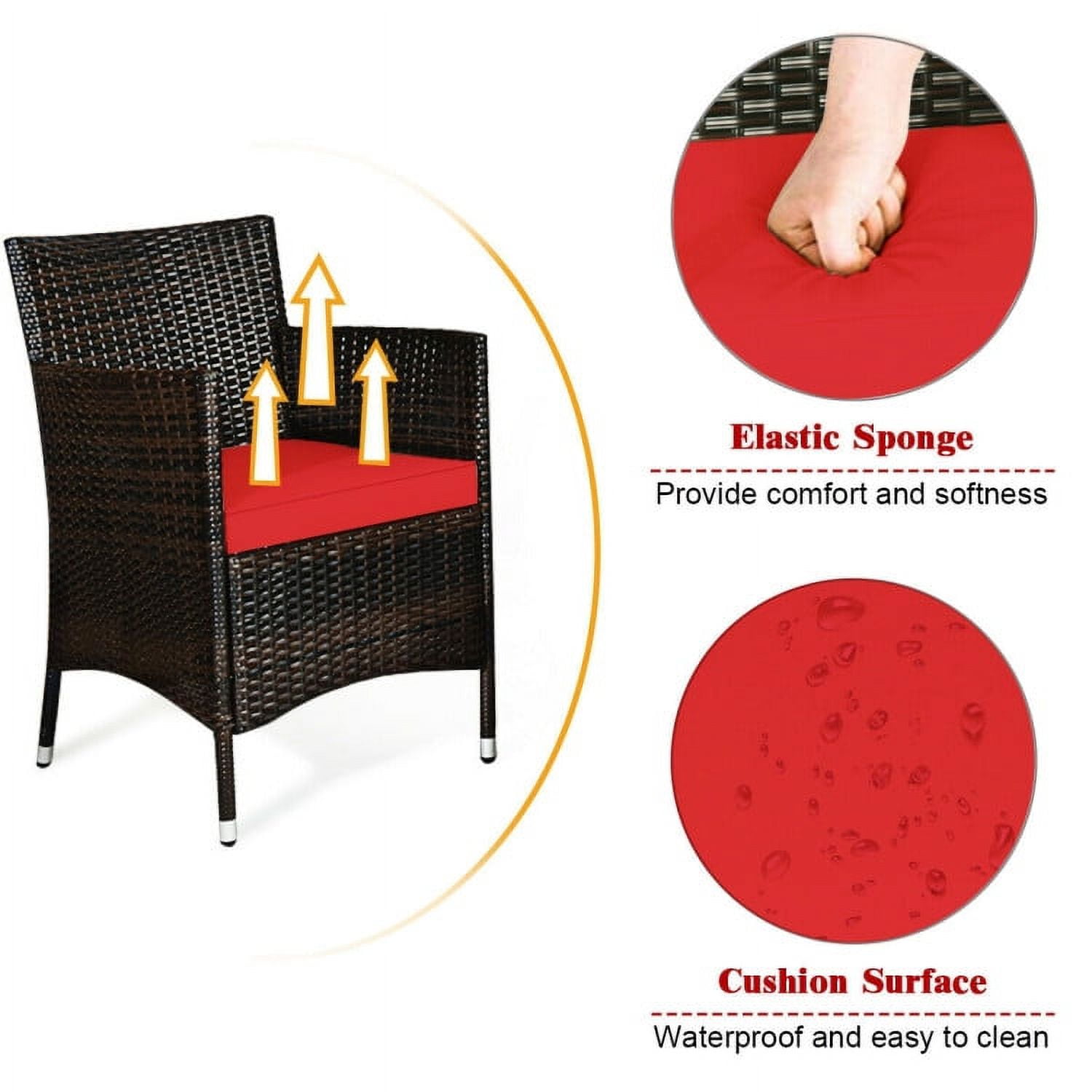 Aimee Lii 4 Pieces Patio Cushioned Wicker Conversation Set, Outdoor Sectional Set with with Glass Coffee Table, Red