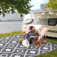 thumbnail image 3 of EastVita 8 x 10 ft Plastic Gray White Rectangular Beach Front Porches Patio Picnic RV Camping Garage Flower Moroccan Area Rug, 3 of 8