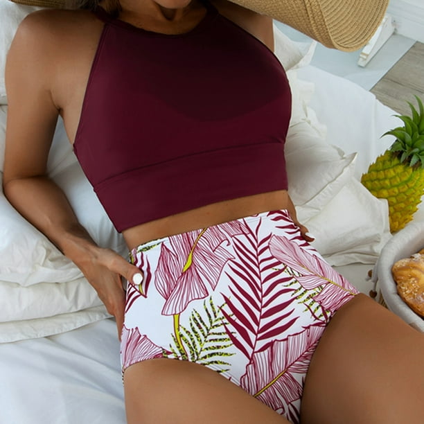 Swimsuits Women with Boy Shorts High Cut Bottom Retro Ruched Crop Top High  Waisted V Neck with Boyshort Bottom