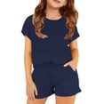 thumbnail image 2 of Girls Trendy 2-Piece Summer Set Short Sleeve Top and Shorts Soft and Stylish Casual Clothes for Toddler to Big Girls Navy Size 7-8 Years, 2 of 4