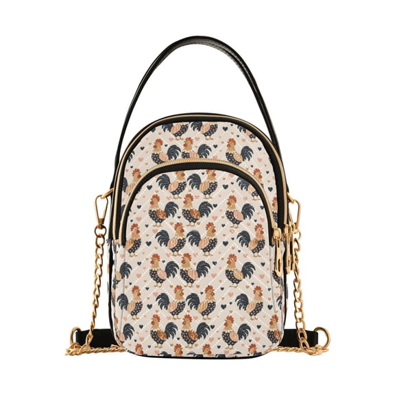 Small Crossbody Bags for Women Roosters Hearts Cute Cell Phone Wallet Multi Zipper Pockets Purse Handbag