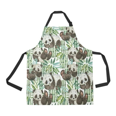

ASHLEIGH Cute Panda Bamboo Apron Kitchen Cook for Women Men Girls Chef with Pockets Watercolor Painting Funny Adjustable Bib Baking Paint Cooking Apron Dress