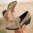 thumbnail image 4 of X-737 Khaki Womens Suede Loafers Pointed Toe Mid Heel Slip On Casual Comfortable Dress Shoes For Ladies, 4 of 9