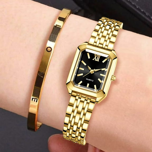 Fashion stainless steel quartz strap watch for women's square analog clock gift watch, multiple jewelry combinations