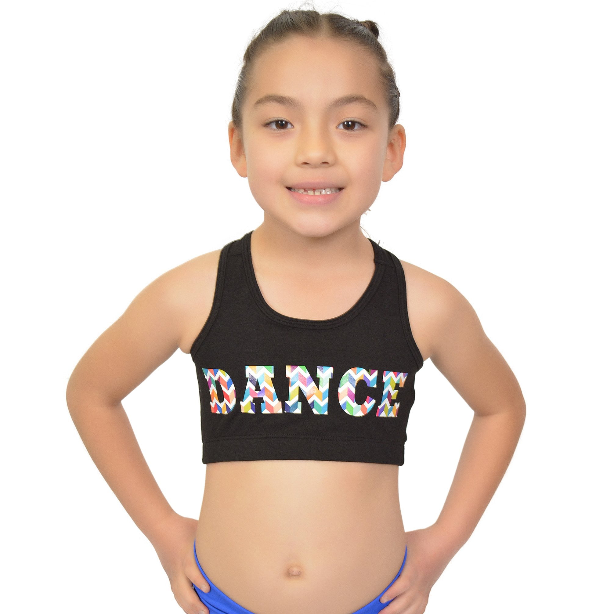 Stretch Is Comfort Girl's Racerback Sports Bra Dance in Chevron