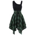 thumbnail image 3 of PENGXIANG Mode Femmes Sans Manches Épaule Froide Croix Dentelle jusqu'à Plaid Imprimé Robe Irrégulière, 3 of 3