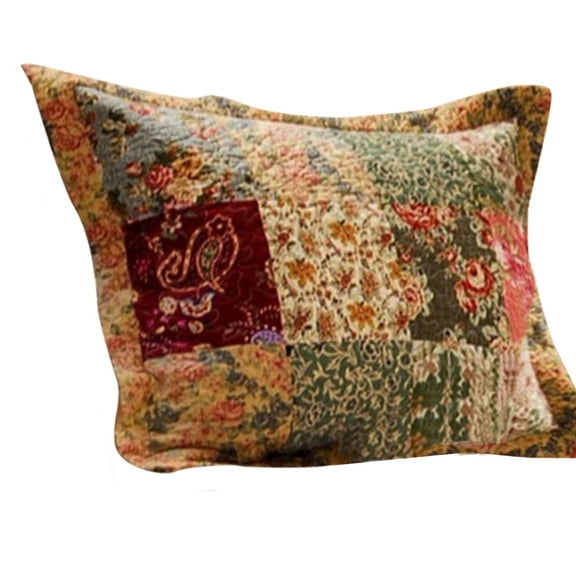 Kamet Fabric Standard Size Sham with Floral Prints and Paisleys, Multicolor- Saltoro Sherpi