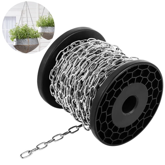50 ft Stainless Steel Chain, 1/8" Silver Metal Link Chain on Spool, Rust-Resistant Utility Hanging Chain for Lights, Outdoor & Decor