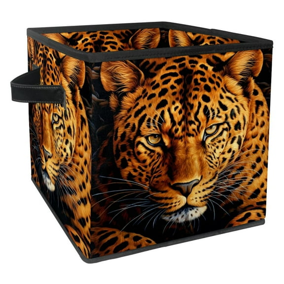 Leopard Toy Storage Box, Foldable with Handle, 10.8"x10.5"x10.6", Large Capacity, Storage Cubes, Storage Bin