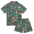 thumbnail image 2 of FORMRS Niños Short Sleeve Top and Pants Pajama Set Unisex Satin 2-Piece Sleepwear, Sizes 11-12Y, Green Vibrant Forest Pattern, 2 of 8