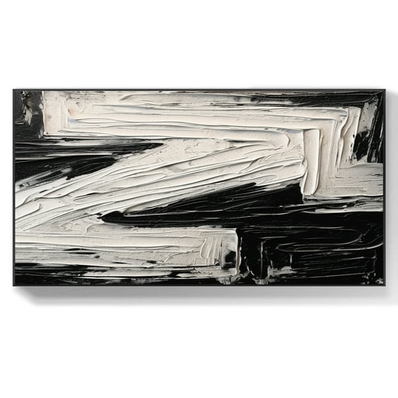 Large black and white painting black and white abstract art abstract canvas painting white wall art abstract wall art modern decoration,(41*81cm)16*32 Inches,Unstretched,Frameless