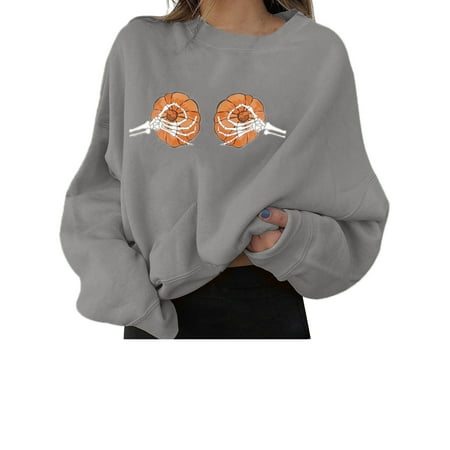 

Amuver Halloween Sweater Pumpkin Print Long Sleeve Round Neck Sweatshirt