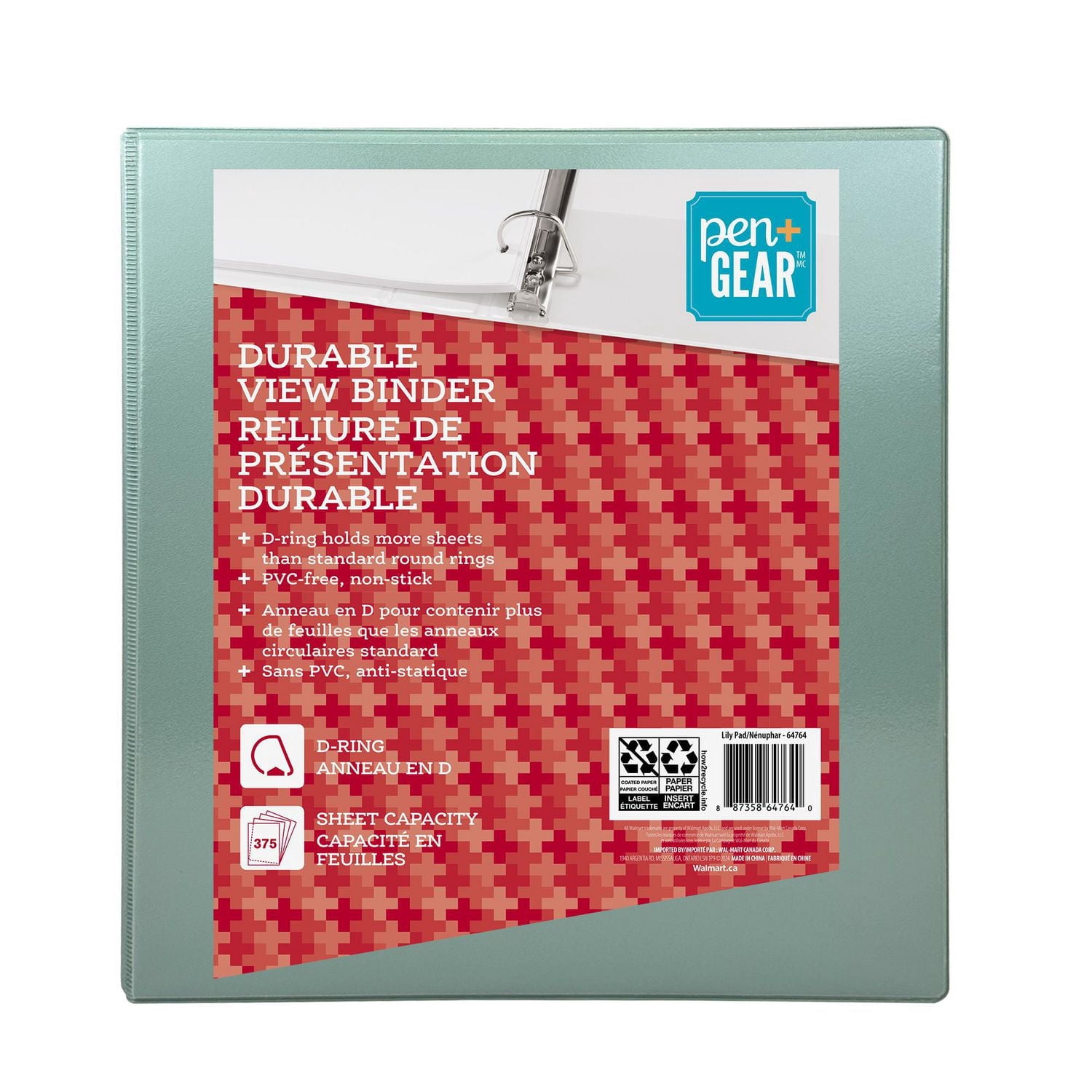 PEN+GEAR 1.5" DURABLE VIEW BINDER, Slant D-Ring,  LILY PAD