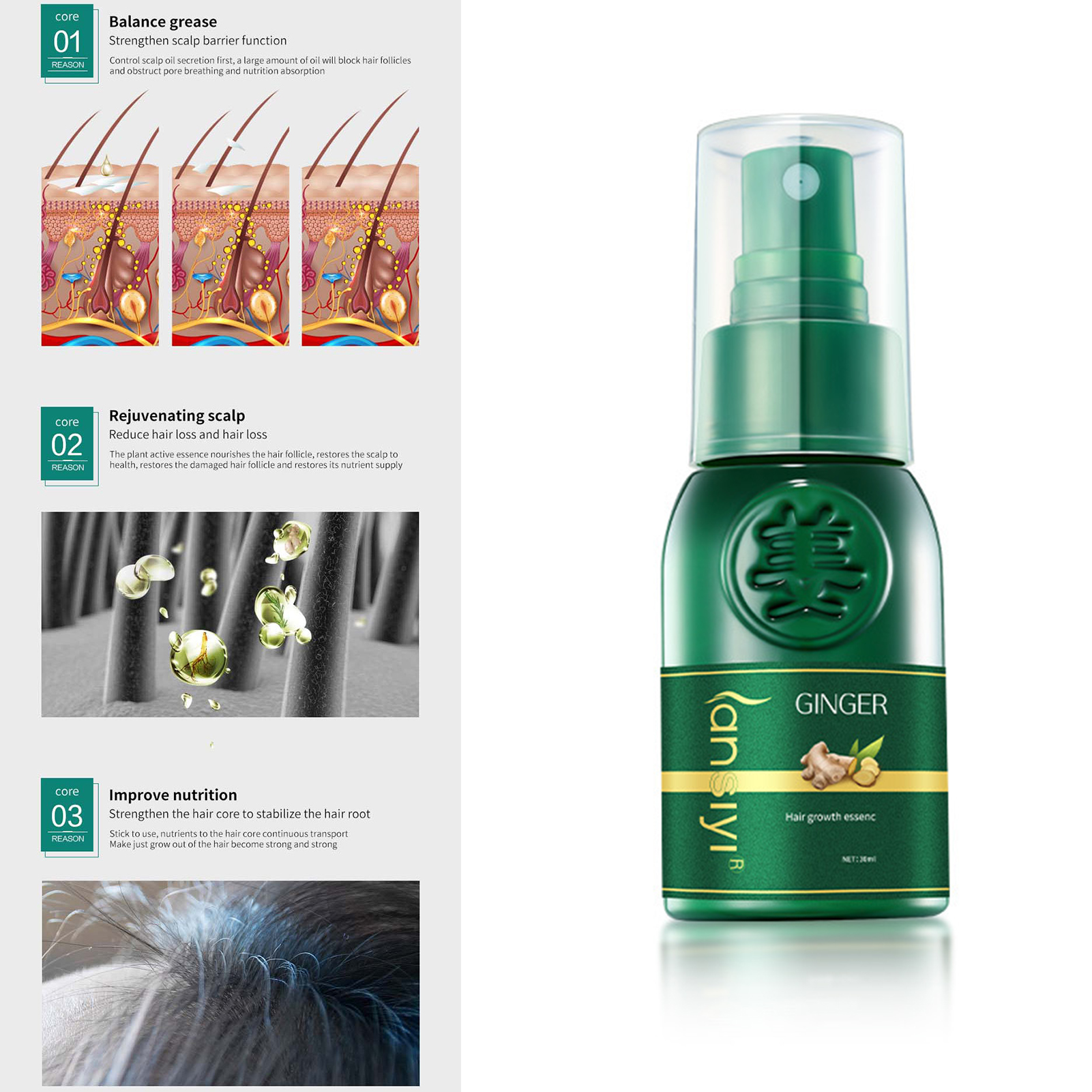 Travelwant 30ml Ginger Hair Growth Serum Spray, Ginger Herb Formula