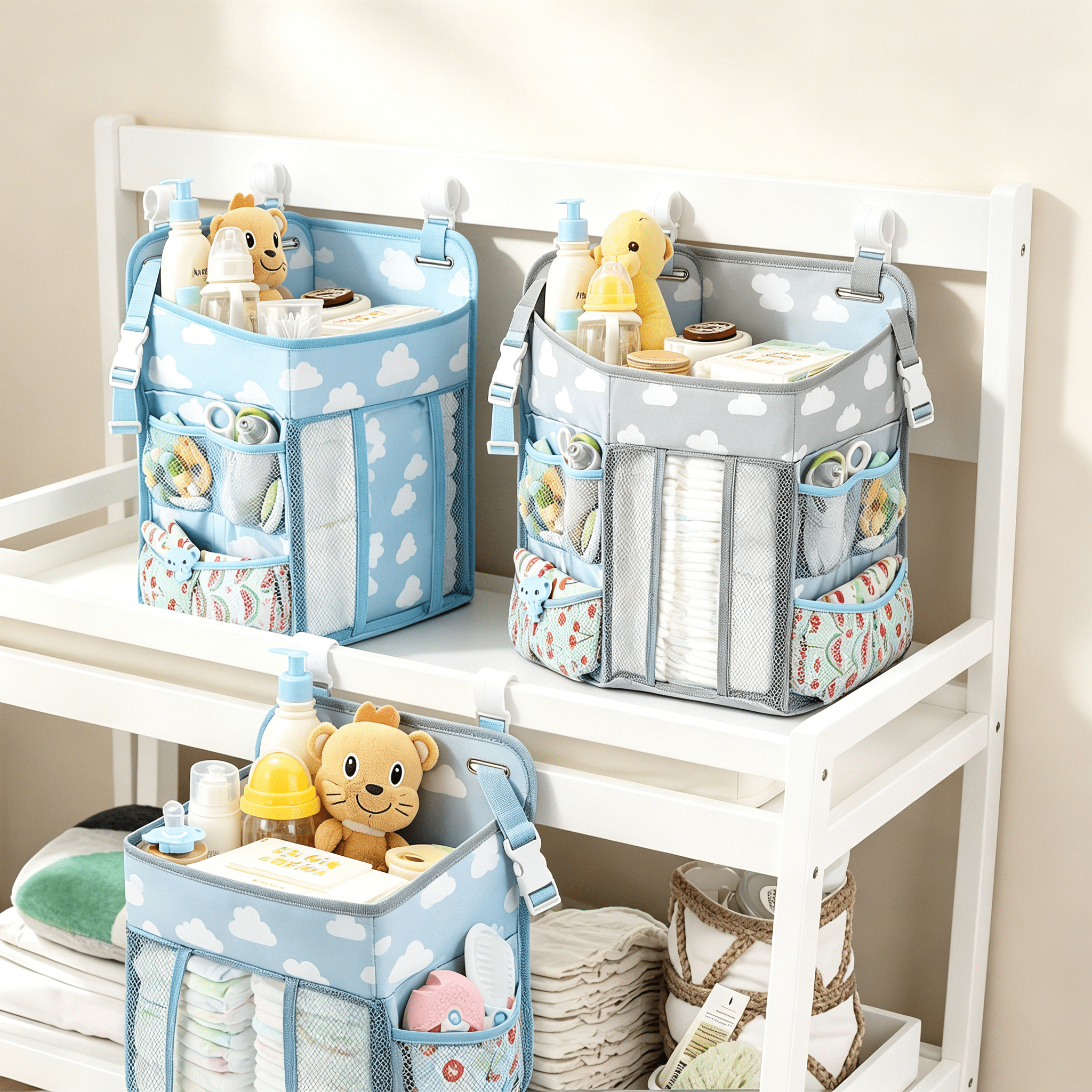 XIBUFE 2026 New Hanging Baby Diaper Caddy Organizer,Diaper Stacker,Baby Crib Hanging Classified Storage Bag Organizer for Changing Table,Crib,Playard Or Wall&Nursery Organization