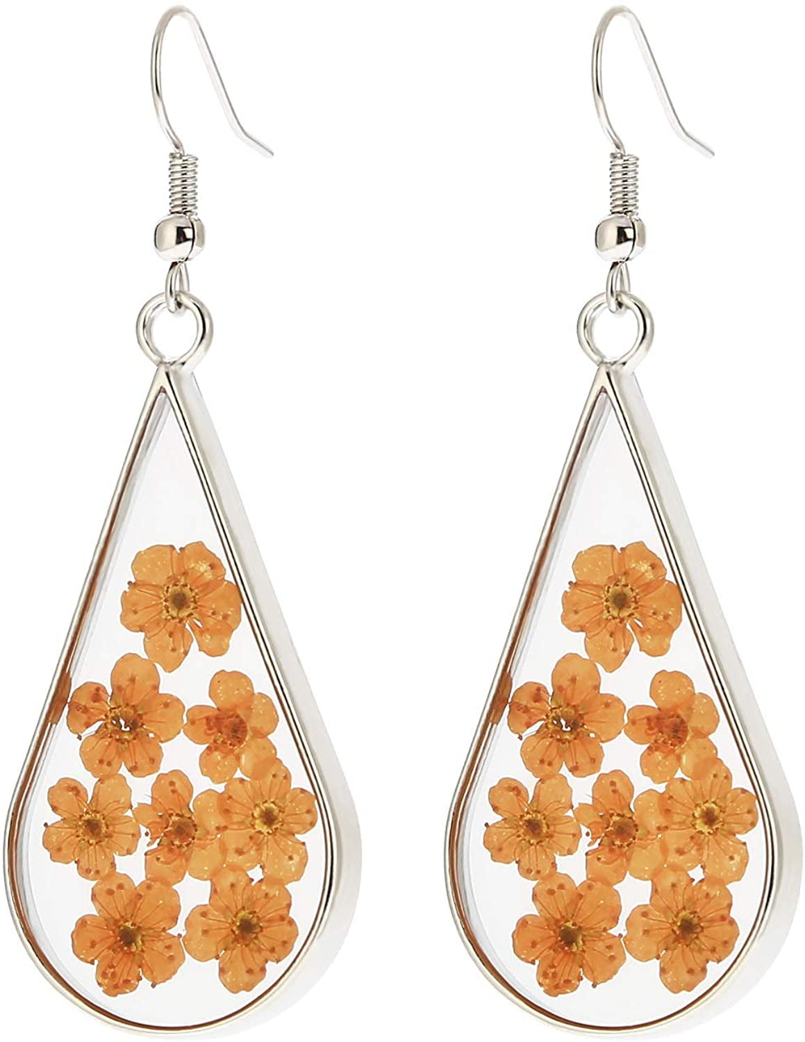 BaubleStar Pressed Flower Teardrop Earrings Dry Flowers Drop Dangle Fashion Jewelry