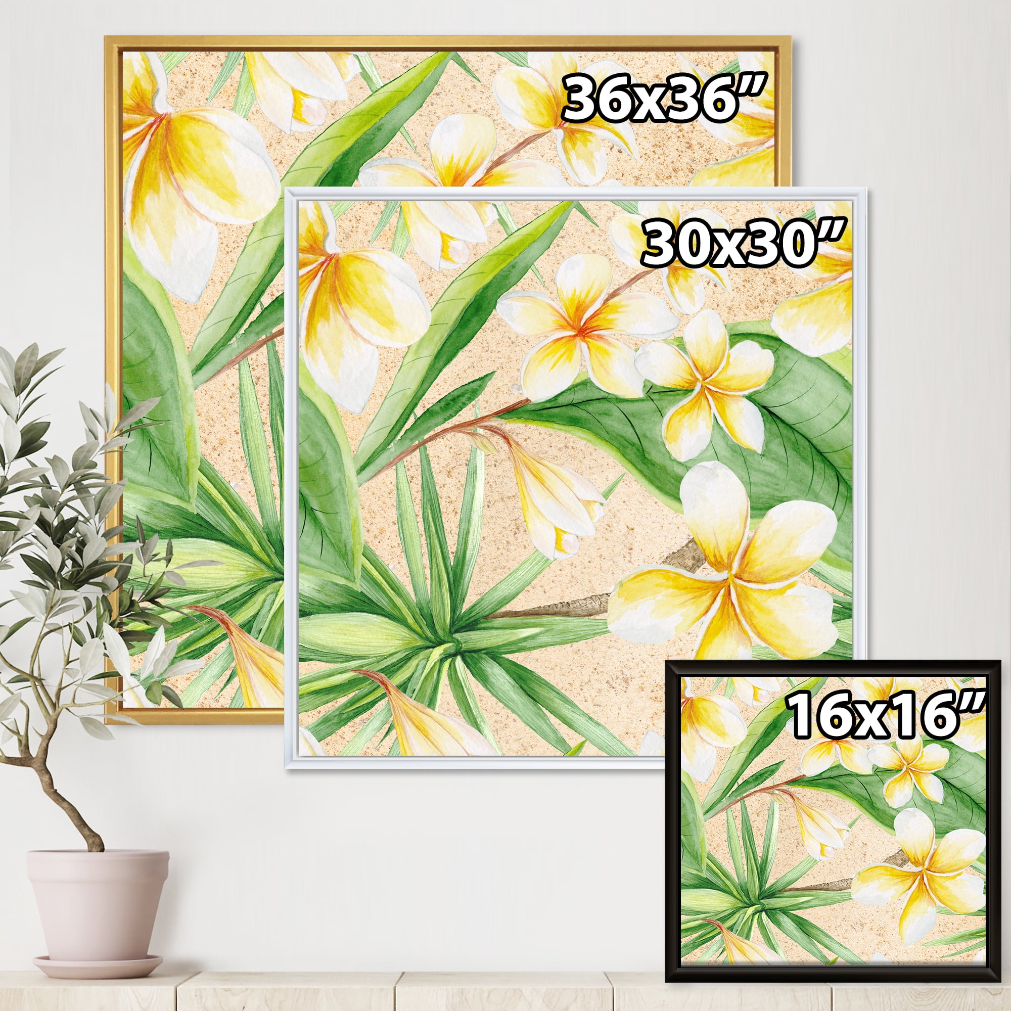 Designart 'Yellow Flowers and Tropical Foliage XI' Traditional Framed Canvas Wall Art Print