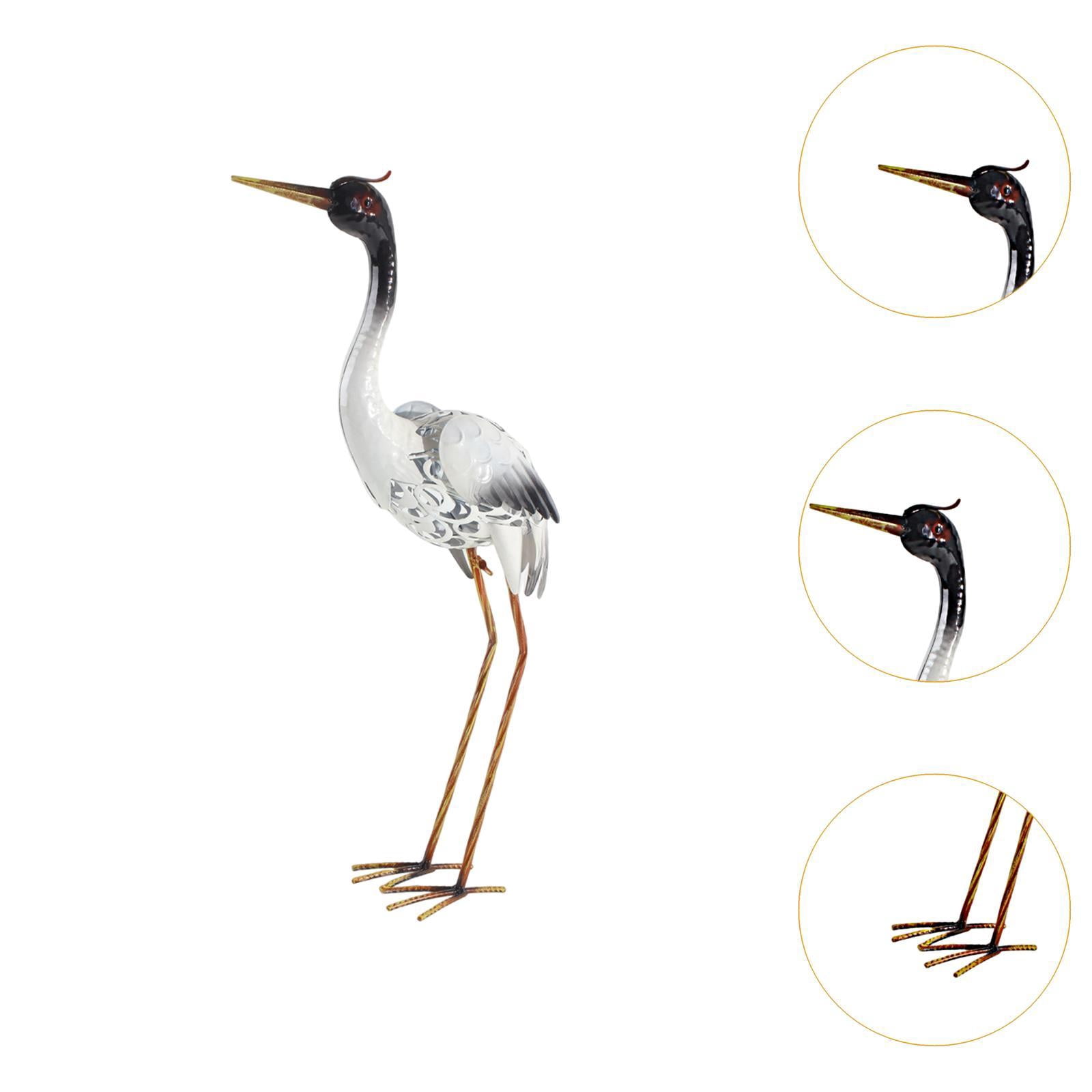 figatia Sculpture Crane Statue Ornament Simulated Yard Art Standing Animal Figurine Fairy Garden Decoration for Waterscape Pool