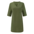 thumbnail image 4 of Mini vestido estampado con cuello en V y manga media para mujer - Algodón/lino, estilo informal/vacacional, primavera/otoño, lavado a mano/a máquina con programa delicado, tallas asiáticas reales, 4 of 8