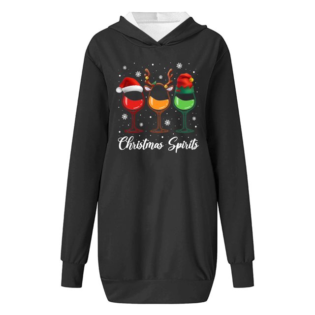 WEAIXIMIUNG Sweat-Shirt pour Femmes Veste Longue Décontractée Col Rond Poche Imprimé Flocon de Neige de Noël