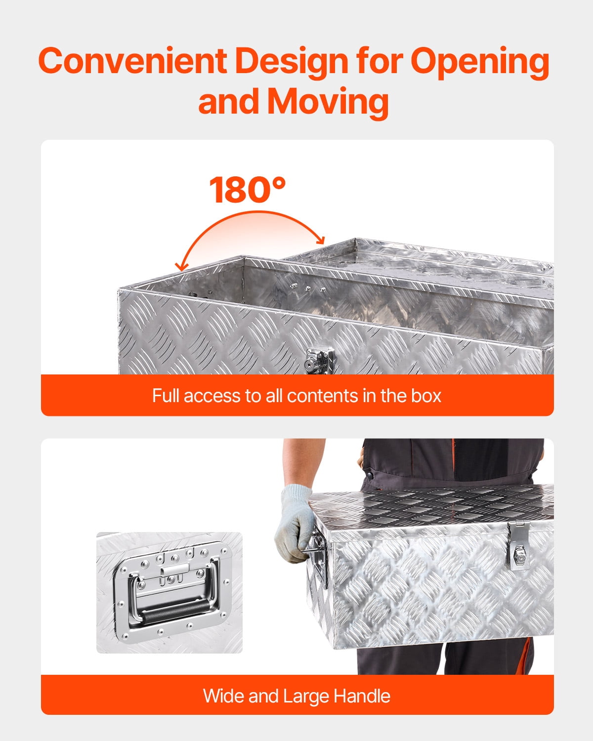 VEVOR Heavy Duty Aluminum Truck Bed Tool Box, Stripes Plated Tool Box with Side Handle and Lock Keys, Storage Toolbox Chest Organizer for Trailer, Pickup, Truck Bed, RV, 30"x13"x9.6", Silver