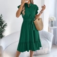 thumbnail image 6 of Bbyeadc Dresses for Women Midi Ruffle Short Sleeve Stand Collar Button Down Shirt Dresses Belted Waist Solid Color Vacation Sundresses,Green (M), 6 of 7