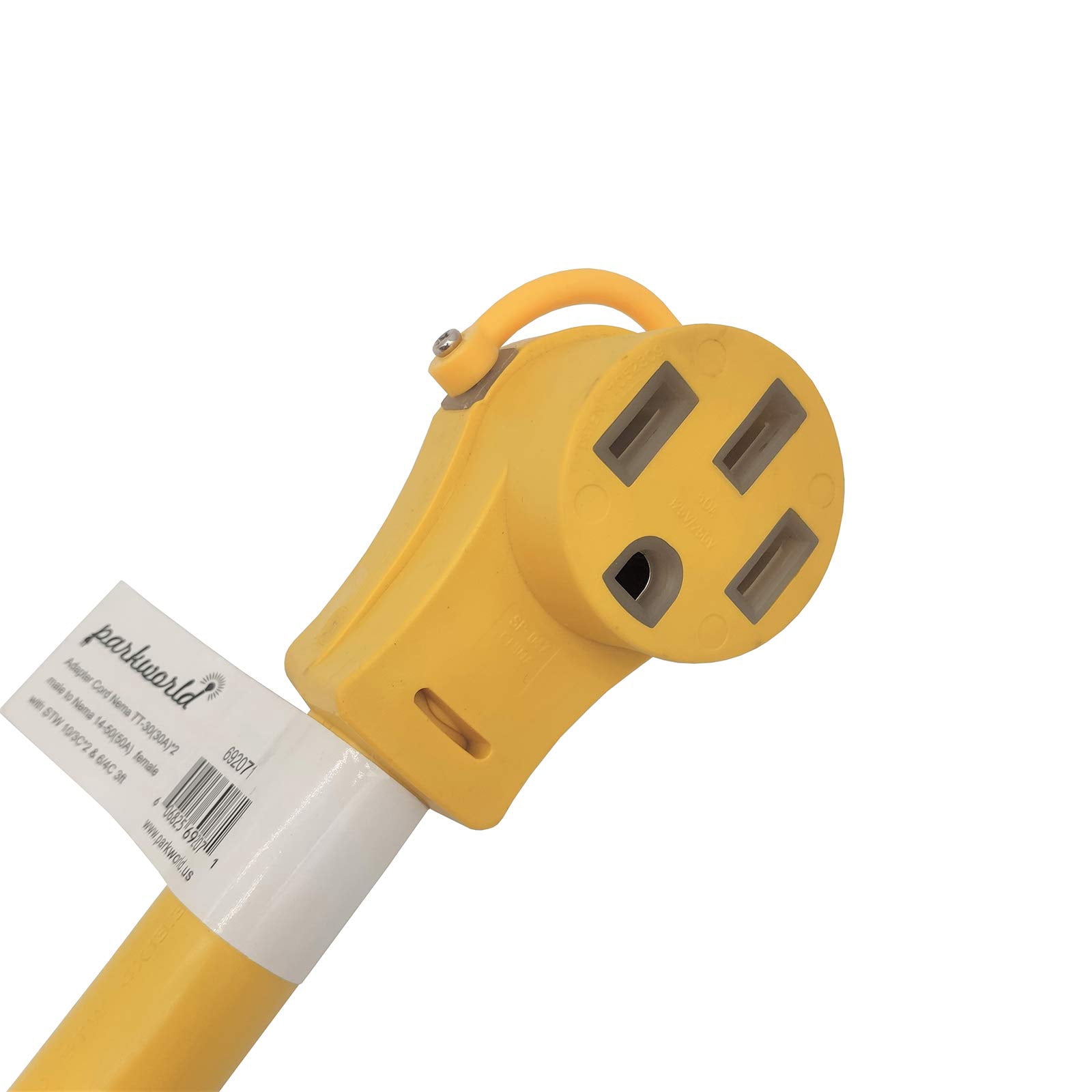 Parkworld 692071 Dual RV 30A Plugs NEMA TT-30P to 14-50R Female RV 50A receptacle, Y Splitter adapter cord, 3 Feet