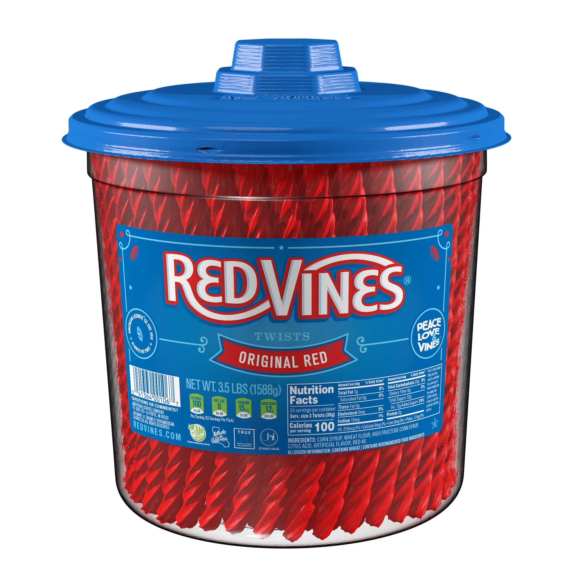 Red Vines Twists, Original Chewy Licorice Bulk Candy Jar, 3.5lbs