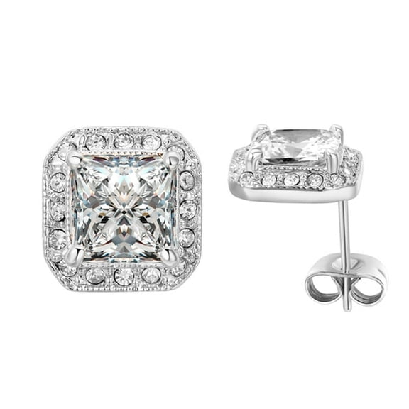 Yoursfs CZ Stud Earrings for Women Wedding Pierced Ears Bridesmaid Gifts Square Shape Earrings Gift