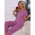thumbnail image 3 of DARING DIVA Women's Capri Pajamas Short Sleeve Button Down Tops with Pants Set S Purple, 3 of 7