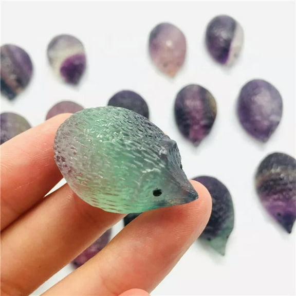 K-KED Natural Fluorite Crystal Hedgehog Quartz Mini Gemstone Carved Animal Figurine