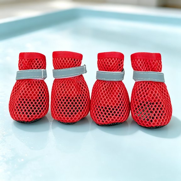 Summer Breathable Dog Shoes, Breathable Mesh Dog Boots, Reflective Adjustable Non Slip Paw Protectors for Small Dogs Summer Hot Pavement