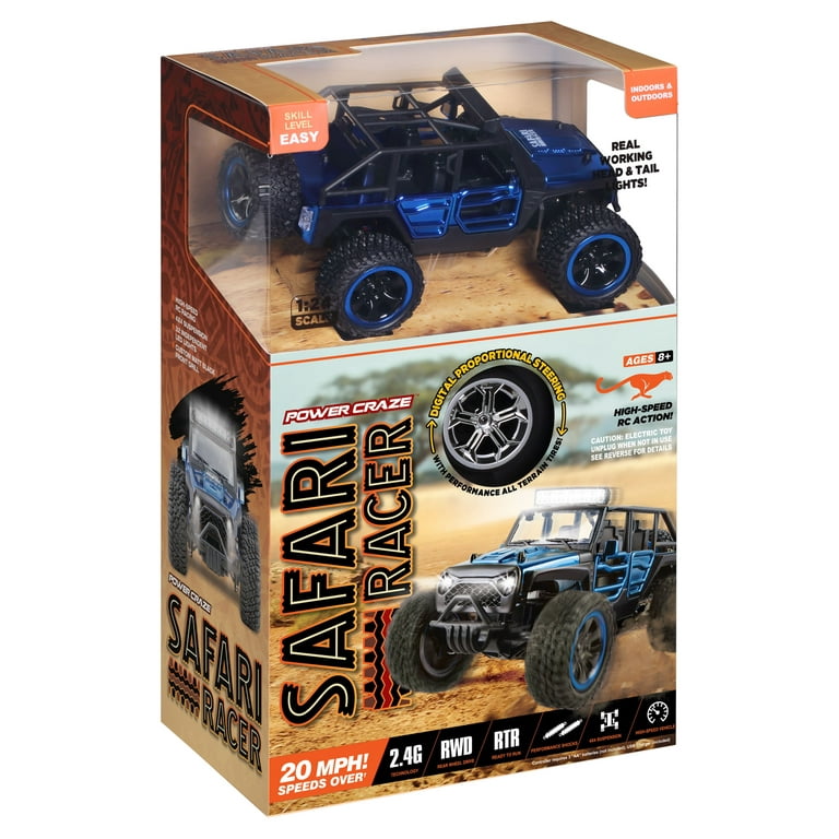 Power Craze Safari Racer High Speed Buggy- Blue - Remote Control- 1:24 Scale- Indoor or Outdoor Play