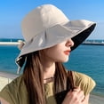 thumbnail image 2 of Lispipm Summer Beach Sun Hats for Women Wide Brim Ruffle Bow Hiking Caps 2026 Outdoor Vacation Hat for Ladies Hot Day Beige, 2 of 5