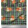 thumbnail image 1 of Soimoi Poly Georgette Fabric Check,Leaves & Rose Flower Printed Fabric 1 Yard 52 Inch Wide, 1 of 1