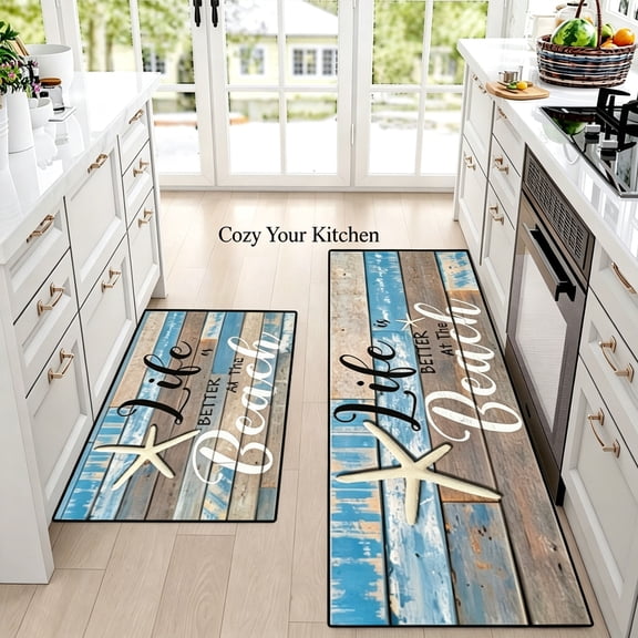 RLESO 2026 New Sunflower Kitchen Rugs Set of 2 Anti Fatigue Yellow Vintage Floral Farmhouse Non-Skid Kitchen Floor Mats Comfort Standing Mat Waterproof Kitchen Mats for Floor