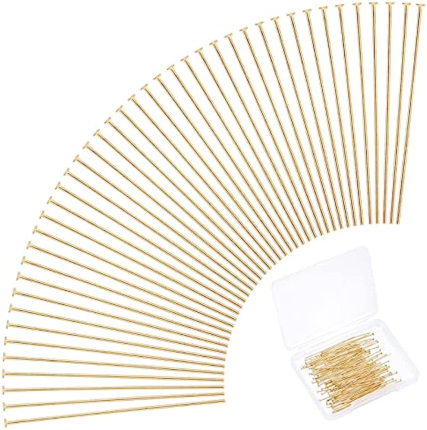 100pcs 24K Gold Flat Head Pins 304 Stainless Steel 35mm Jewelry Making