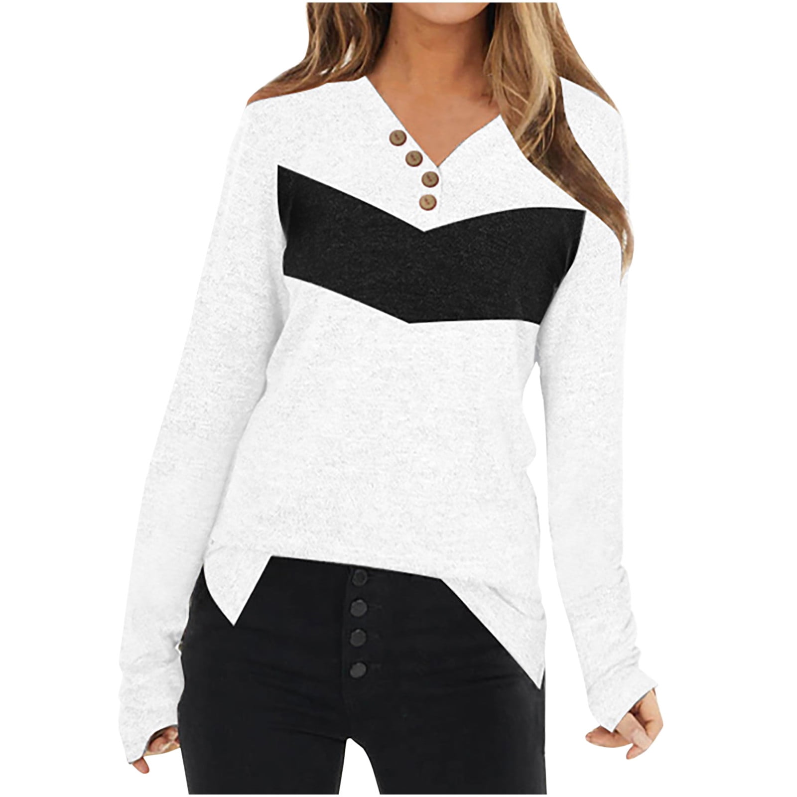 Womens Fall Tops, Fashion Color Block Casual Long Sleeve Blouses Shirts