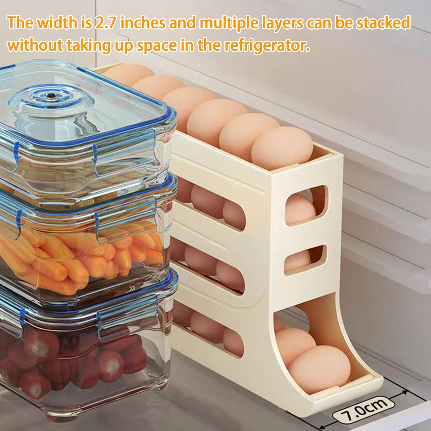 4 Layers Egg Holder for Fridge: Automatic Roll off Egg Organizer for Refrigerator,Eggs 30 Count Egg Container for Refrigerator,Egg Storage for Refrigerator Space-Saving,Height 8",Width 2.7"
