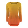 thumbnail image 3 of Women's Ombre Color Fleece Pullover Sweater, Soft Plush Long Sleeve Crewneck Top with Two Front Pockets for Casual Comfort, Daily Wear and Cozy Outfits Orange XXL, 3 of 4