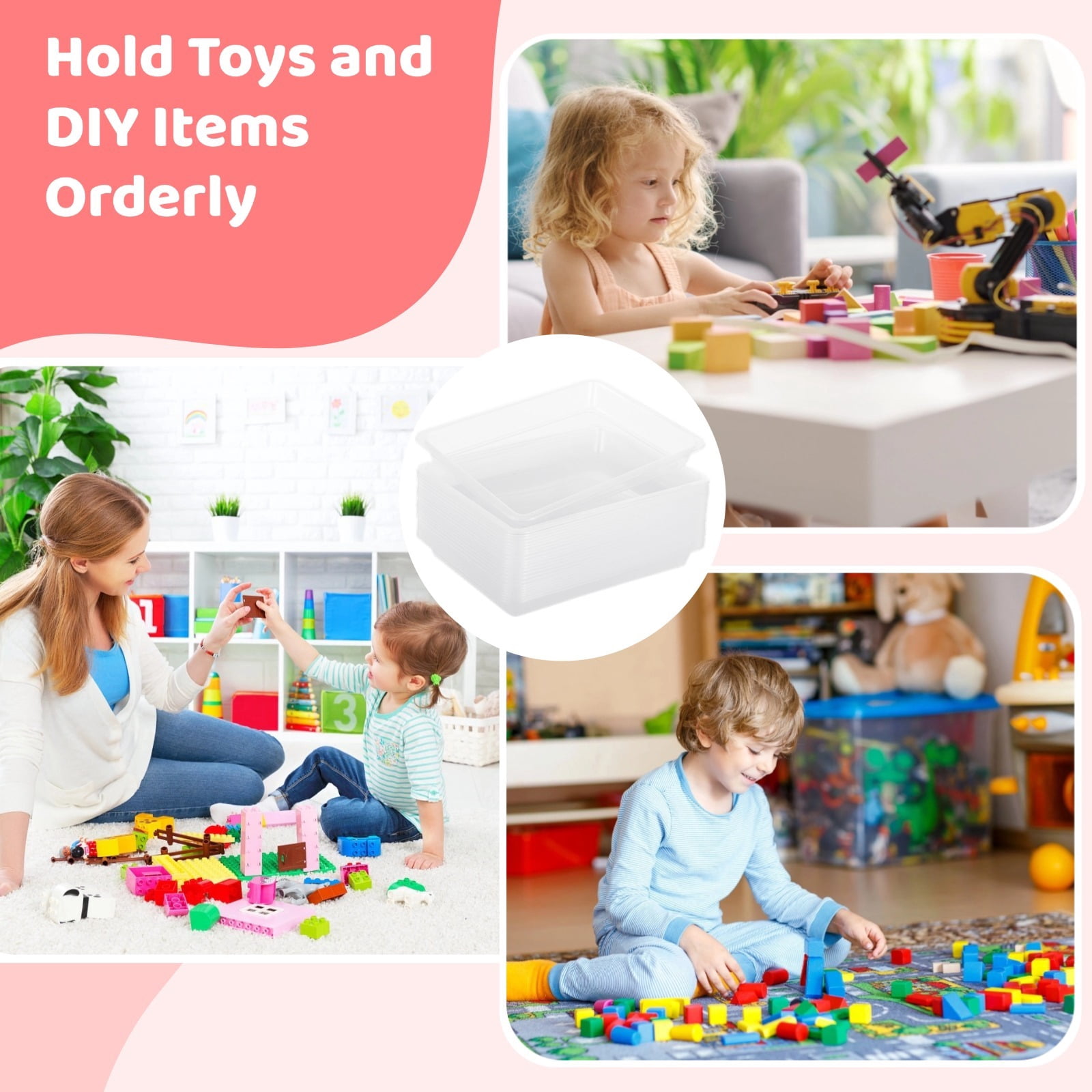 24 PCS Activity Plastic Art Trays, 11 x 8.3 x 1.2 Inches Flat Storage Tray Serving Organizer Trays, Stackable Bins for Painting Beads Office School DIY Projects