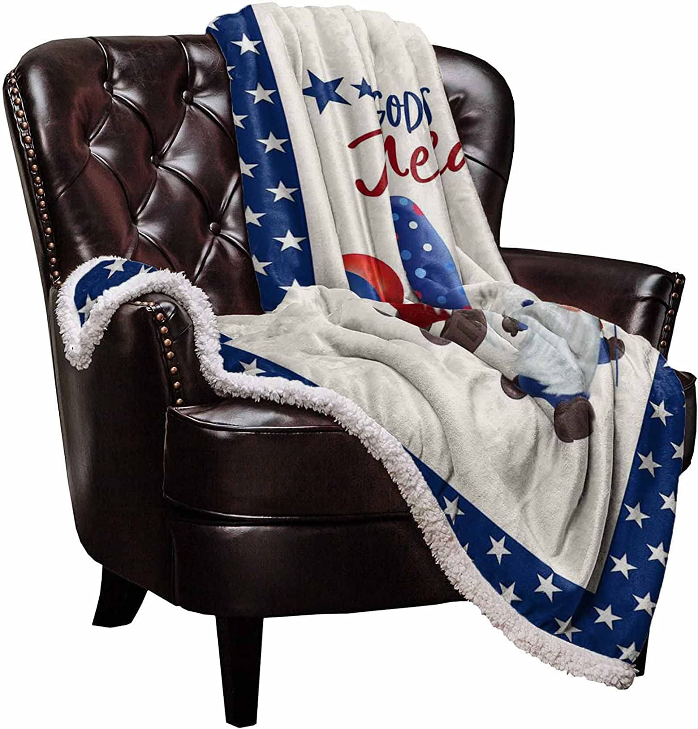 aoselan American Gnome Sherpa Fleece Blanket God Bless America Cute